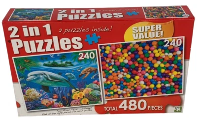 2 In 1 Puzzles LFP Puzzle 480 Pieces dolphin and bubble gum - Image 1 of 4