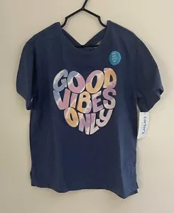 Carters Kids Girls Good Vibes Only Open-Back Short Sleeve Shirt Navy 8 NWT - Picture 1 of 3