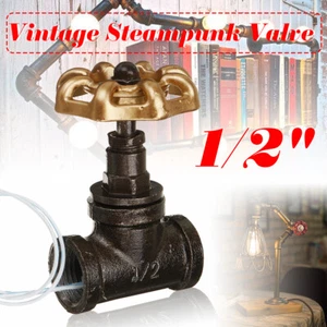 Vintage Steampunk 1/2'' Stop Valve Table Light Switch Water Pipe Lamp + Wire - Picture 1 of 9