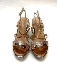 Open Toe Crisscross Ankle Strappy Mixed Media Glitter Platform Wedge Sandal - Picture 1 of 3