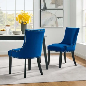 Modway Marquis Performance Velvet Dining Chairs - Set of 2 in Navy - Picture 1 of 9