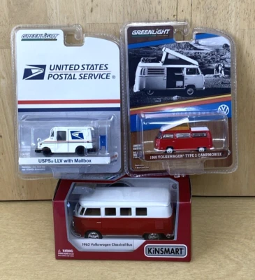 ЛИТОЙ ЛОТ 3 почтовых автомобиля США Greenlight & Kinsmart 1962 автобус VW - Изображение 1 из 4