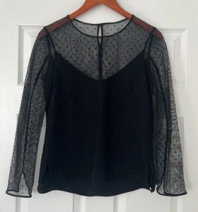 Rag & Bone Womens Black Cotton Blend Mesh Long Sleeve Round Neck Blouse Top 6 - Picture 1 of 9
