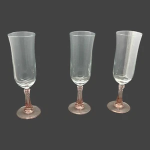 Vintage Cristal D Arques Champagne Glasses Crystal Stemware Pink Spiked 3 Piece - Picture 1 of 8