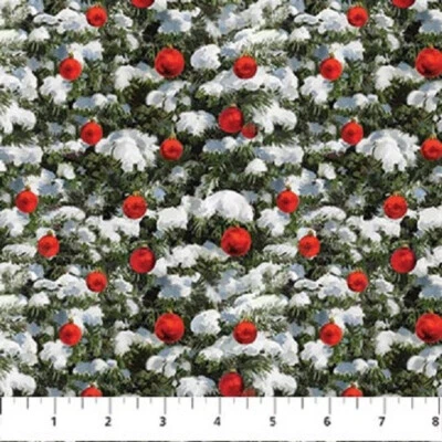 Golden Retriever Christmas Cotton Quilt fabric Northcott 25296-76 snow on trees - Image 1 of 4
