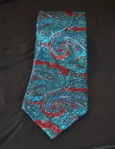 Corbata Christian Dior Monsieur Vintage Estampado Paisley Borgoña Azul Teal Cuello - Imagen 1 de 5