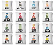 Superhero Personalised Name Kids Boys Soft Filled Cushion Bedroom Decoration
