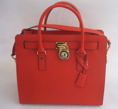 NOVO~Michael Kors HAMILTON Bolsa de Couro LARANJA MANDARIM Grande $358 - Imagem 1 de 4