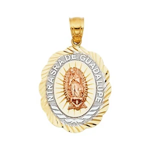 14K Tri Color Gold Religious Guadalupe Pendant For Necklace or Chain - Picture 1 of 4