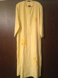 Ladies Cotton Long Sleeves Yellow Embroidered Lounging /Sleep Maxi Dress- 3XL - Picture 1 of 21