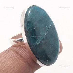 Blue Apatite Jewelry Silver Plated Gift For Friend Solitaire Ring Size 8 - Picture 1 of 6