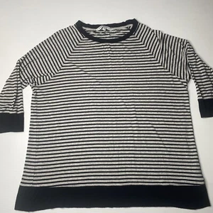 Sportscraft Casual T-shirt Size L Grey Black Striped Round Neck 3/4 Sleeve - Picture 1 of 15