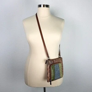 Fossil Patchwork Crossbody Purse Floral Pattern Leather Bohemian Biker Summer - Picture 1 of 6