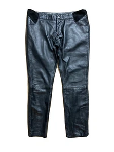 Sara Berman Leather Straight Pants Sz Medium Women's Black Stretch Suede Accents - Picture 1 of 12