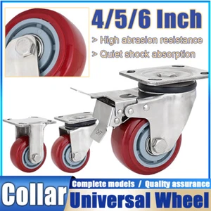 Stainless Steels 4/5/6 Inch PU Swivel Wheel Furniture Casters Industries Wheels - Picture 1 of 14