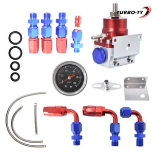 6AN Universal Adjustable Fuel Pressure Regulator Kit ＆ 100psi Guage Fitting Red - Picture 1 of 11