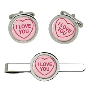 Love Heart I Love You Cufflinks and Tie Clip Set - Picture 1 of 5