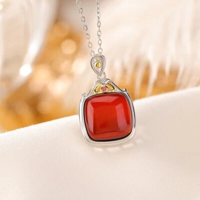 F02 Rimorchio Quadrato Rotondi Ambra Blutbernstein Argento Sterling 925 - Immagine 1 di 4