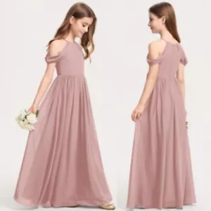 JJ's House A-line Halter Floor-Length Chiffon Junior Bridesmaid Dress Size J12 - Picture 1 of 7