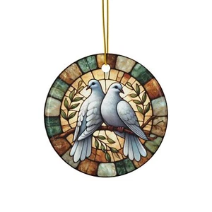 Ceramic Christmas Ornament with Stained Glass Doves Peace Design - Picture 1 of 4