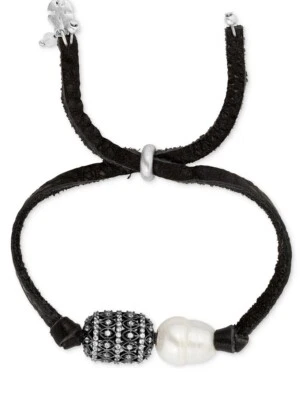 $39 Lucky Brand Tono Plata Imitación Perla Pavé y Cuero Deslizante Pulsera LC 60 Foto 1 de 4