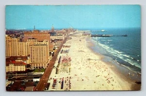 Atlantic City New Jersey Airplane View of Beach and Boardwalk Postcard 1957 - Picture 1 of 2
