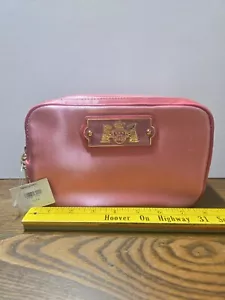 Juicy Couture Cosmetic Bag NWT Satin Pink With Gold Metal Logo Double Zipper - Picture 1 of 1