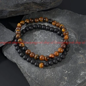 8mm Natural Matte Onyx Beads Tiger Eye Beads Healing Bracelet Women Men Jewelry - Picture 1 of 8