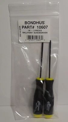 (2) Destornillador de bolígrafo Bondhus 10607 1/8" negro amarillo mango destornillador de bola Foto 1 de 4