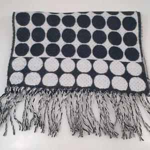 Black & White Scarf Circle Pattern 66" X 11.5" Plus Tassel Soft Feel - Picture 1 of 5