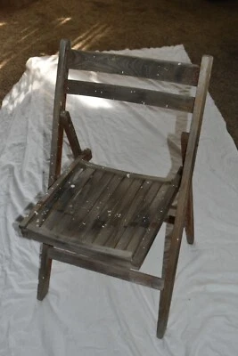 Старинный винтажный деревянный твердый складной церковный возрожденный уличный внутренний планочный СТУЛ - Изображение 1 из 4