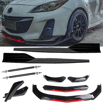 Front Rear Bumper Lip Spoiler Splitter Glossy Black Bod Kit For Mazda 2 3 6 - Image 1 of 4