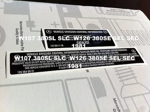Mercedes R107 380SL W126 380SE SEL 1981 Stickers EMISSION CONTROL INFORMATION - Bild 1 von 3