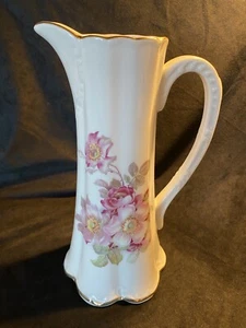 Vintage Gerold Porzellan West Germany Pink Wild Rose 10" Chocolate Pitcher - Picture 1 of 8