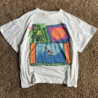 Vintage 80s Surf Go For It Single Stitch T-SHIRT ~ Size M Grail Summer Beach Tee - Image 1 of 4