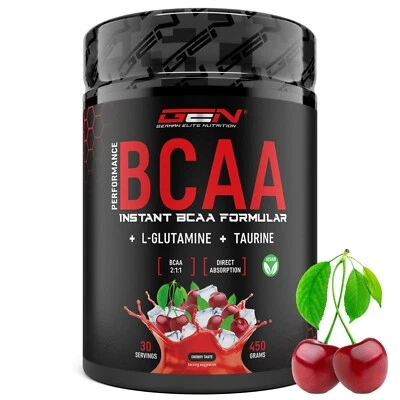 GERMAN ELITE NUTRITION BCAA Performance Pulver 450g Instant BCAAs + L-Glutamin + Taurin (Cherry)