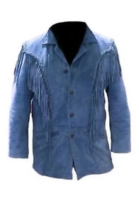 Men Western Cowboy Suede Fringe Jacket Native American Leather Jacket - Picture 1 of 3