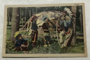 Indianer Szenen Leinen Postkarte. (A3) - Bild 1 von 2