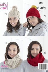 Patrón de tejido King Cole - Conjunto de accesorios de bufanda y snood sombrero grueso - 5693 - Imagen 1 de 2