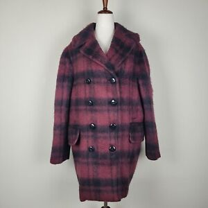 Coach Coat Womens Large Red Black Buffalo Plaid Double Breasted