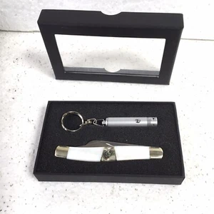 Pocket Knife Mother of Pearl Abalone 3 Blade Mop Keychain Flashlight - Picture 1 of 22