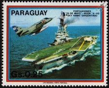 ARA Veinticinco de Mayo (V-2) Aircraft Carrier Warship & A-4Q Skyhawk Stamp