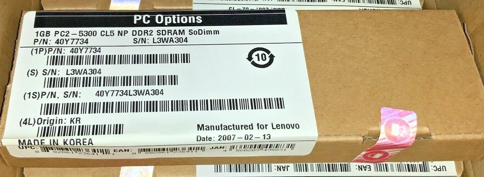 Lenovo 1GB PC2-5300 DDR2 SO SDRAM DIMM 40Y7734 Laptop ✅❤️️✅❤️️ New!!!!! - Image 1 of 3