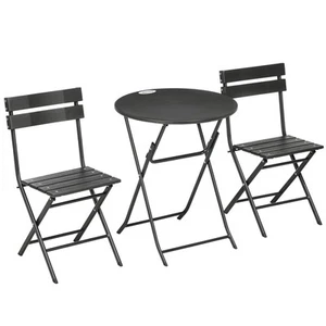 Outsunny Set da Giardino 3 Pezzi con Tavolo e 2 Sedie Pieghevoli Grigio Scuro - Foto 1 di 10