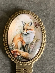 Metall Lesezeichen/Lineal mit Reiher – Bronze Vintage – Harz Cabochon - Bild 1 von 5