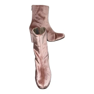 Free People Cecile Pink Velvet Heeled Ankle WOMENS Zip Back Boots Size 36 - Image 1 of 4