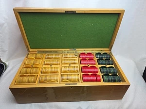 Beautiful Bakelite Poker Chips With Wooden Box and Racks - Picture 1 of 11