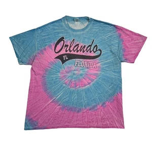 Vintage 90s Orlando Florida Tee T-Shirt Tie Dye Pink Blau Urlaub Erwachsene XL - Bild 1 von 6