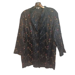 Claudia Richards Top Womens Xl Floral Embroidered Button Front Vintage 3/4... - Picture 1 of 8