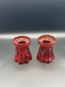 Rare Pair Of Vintage Viking Glass Textured Tree Bark Amberina Vase Candleholder - Picture 1 of 12